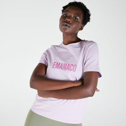 Woman in light pink EMAMAGO t-shirt from BASIC TEE- LAVENDER final sale maternity activewear