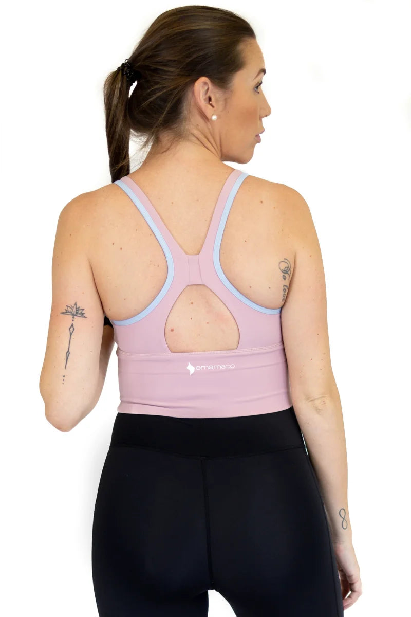 Lavender long line sports tank top with cutout back design by emamaco for popular breastfeeding