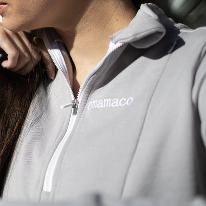 White zip-up jacket with Santamacc branding for the Nursing Cropped Jumper - Grey