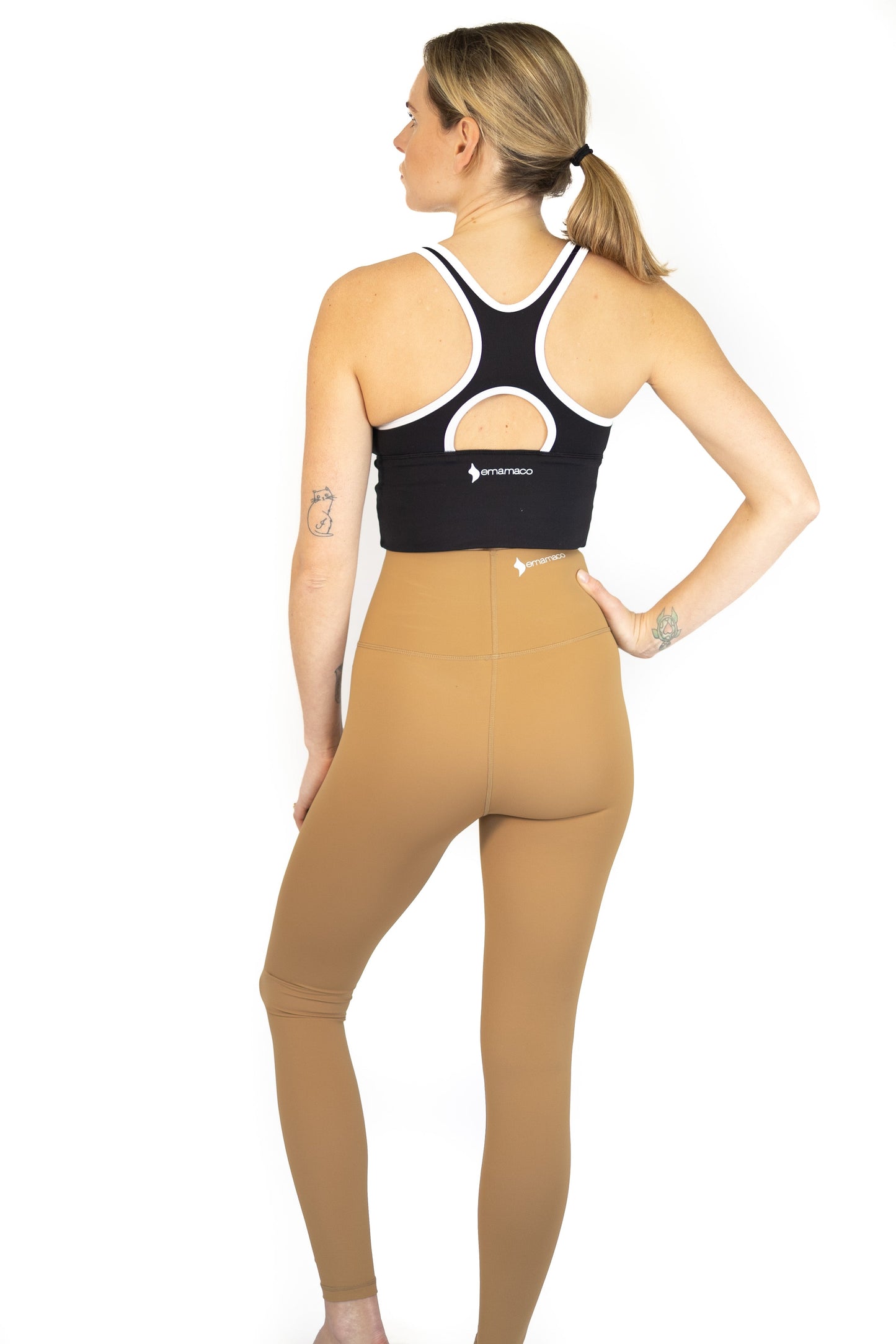 Woman in black sports bra and tan leggings for Shaper Move Leggings final sale