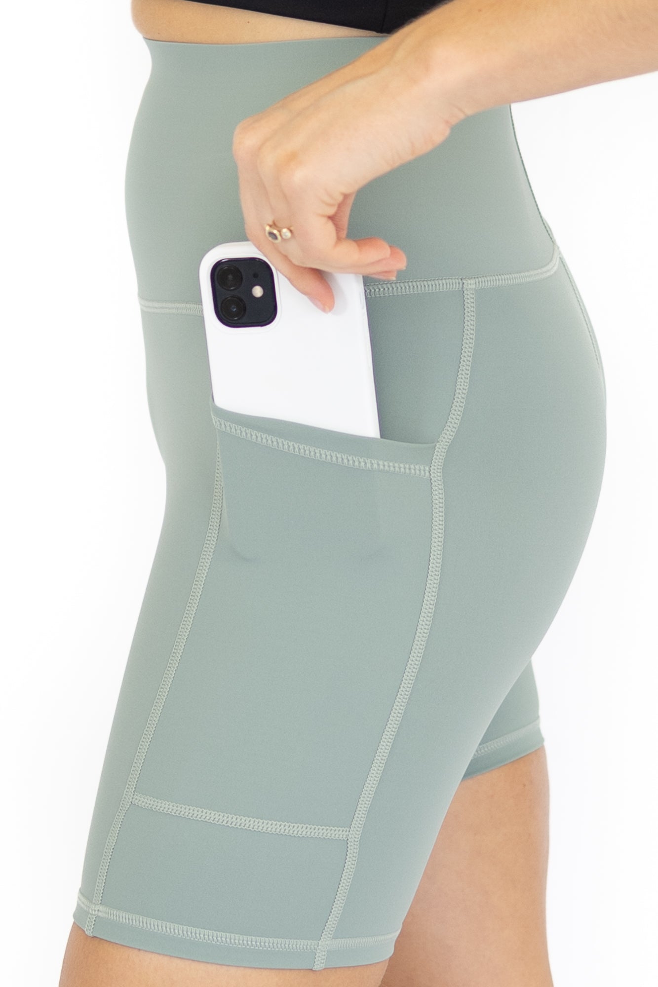 Mint green Shaper Move Shorts with pockets for smartphones, final sale, limited sizes remaining